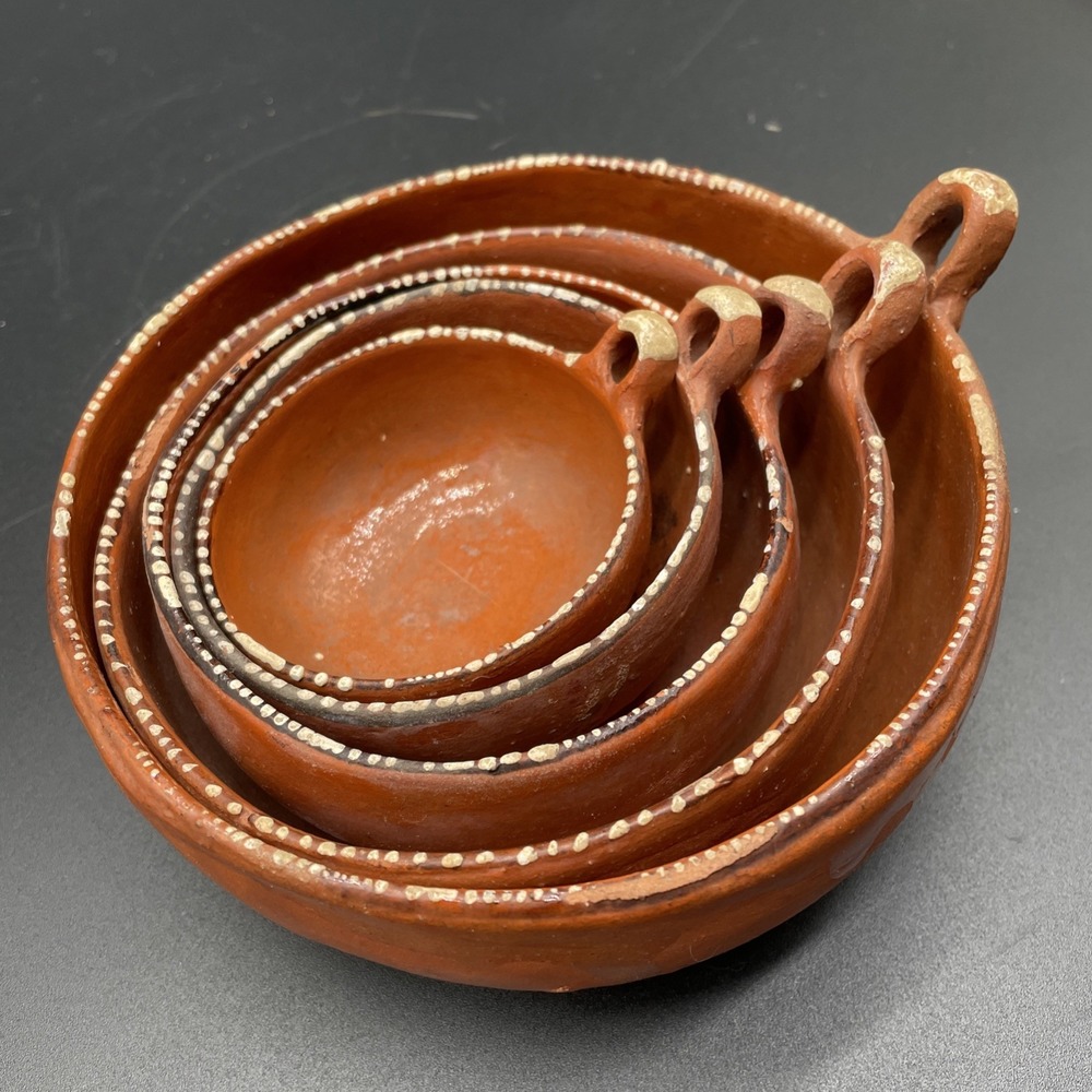 Mexican Pottery Redware Clay Vintage Nesting Bowls Set 5 Marked/Stamped Mexico